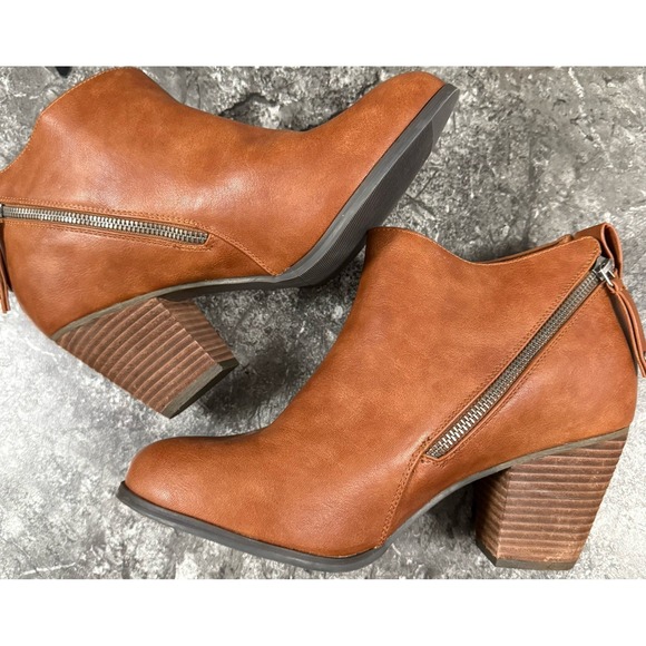 Luoika Womens Double Zip Stacked Heel Extra Wide Ankle‎ Boots Tan Sz 10.5XW - Picture 4 of 10